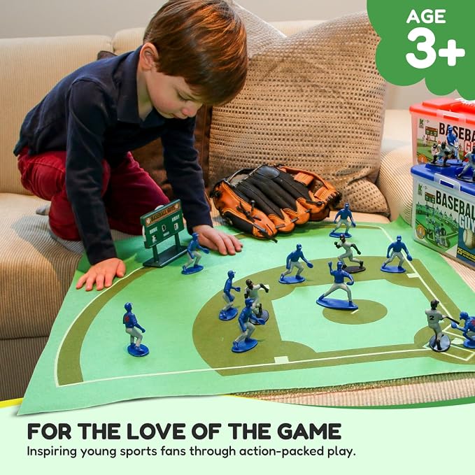 Kaskey Kids Baseball Guys, Black Gray vs. Blue Gray, 29 Pieces in Each Set, Includes 2 Teams, Accessories, and Travel Storage Case, Nostalgic Sports Action Figures for Imaginative Play, Ages 3 and Up