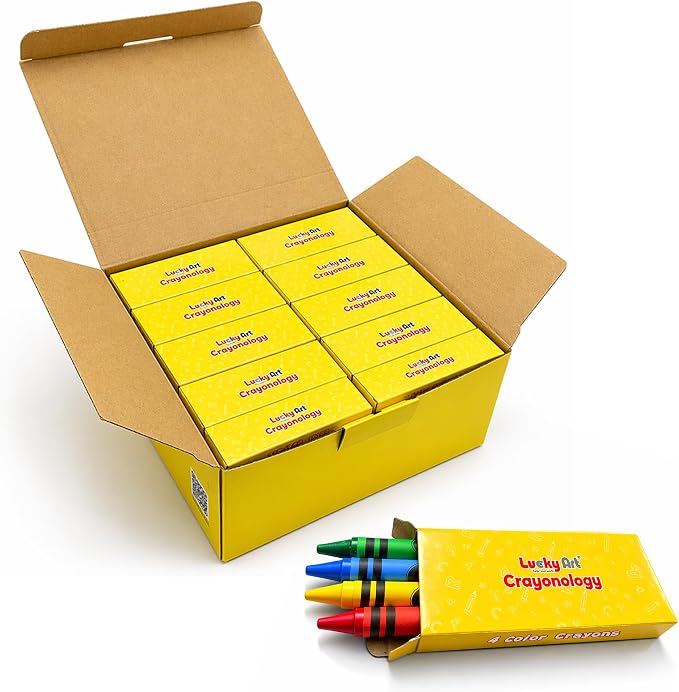 Lucky Art Mini Crayon Packs Non-Toxic Crayons; Crayons in bulk for Kids Party Favors, Restaurants, Birthdays, School Supplies for Teachers & Travel (80 Set of 4 Pack, Standard)