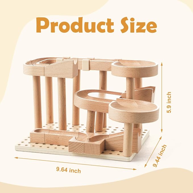 Wooden Marble Runs for Kids 4-8, 38 Pcs Marble Rush Track Maze Construction Play Set, STEM Learning Toys, Wood Building Blocks Toys, Gift for Boys & Girls
