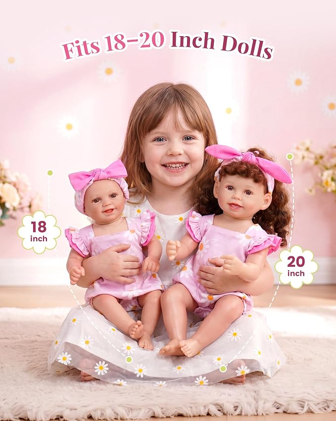 BABESIDE Reborn Baby Doll Clothes for 18-20 Inch Dolls,Floral Outfit Set, Cute Baby Doll Accessories for Reborn Girl Dolls