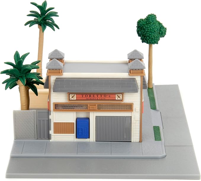 Fast & Furious Toretto's Market & Cafe Nanoscene & 2 1.65" Die-cast Cars, Toys for Kids and Adults