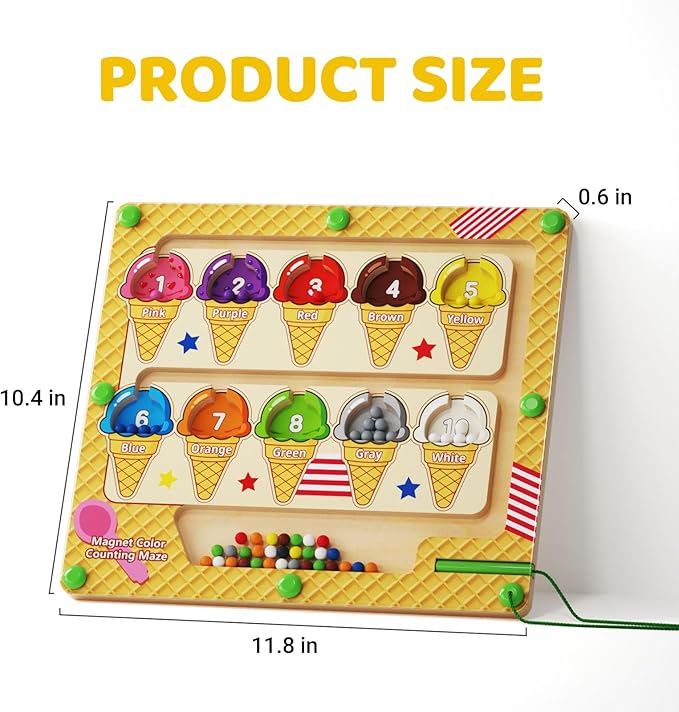 zhiwuzhu Magnetic Color and Number Maze，Wooden Matching Learning Counting Board for Toddler Ages 2-4，Preschool Learning Activities Toys，Toddler Fine Motor Skills Toys for Boys Girls