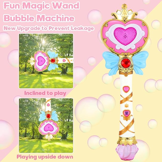 Automatic Bubble Wand for Toddler Kid Princess Toy Age 1 2 3 4 5 6 7 8 1yr Year Old Little Girl Gift Mover Maker Blower Machine Outdoor Juegos Juguetes Burbujas Niñas Easter Pink