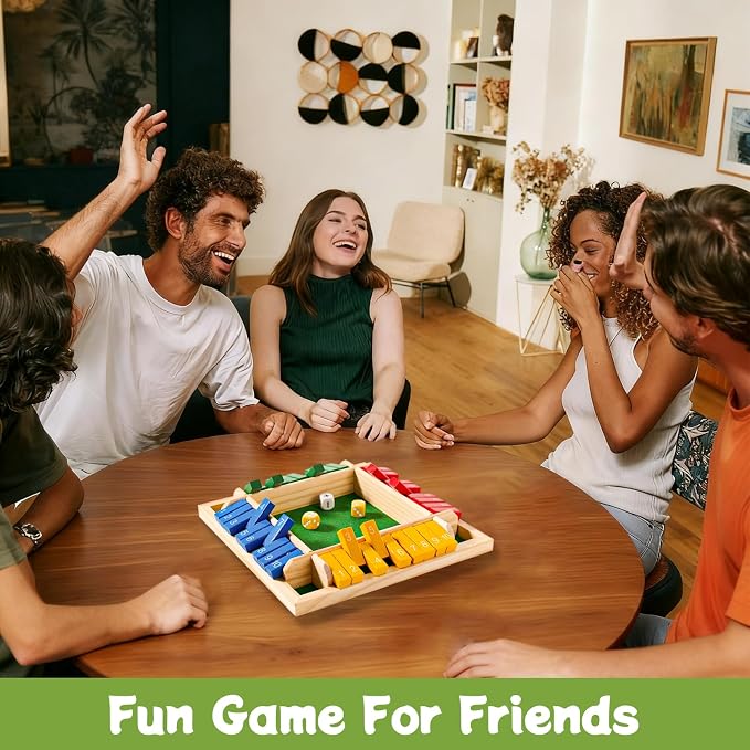 Shut The Box Dice Game 12 Inch Upgraded 2-4 Player Wooden Dice Game Math Addition Games Close The Box Family Wooden Dice Board Game for Kids Adults, Tabletop Version for Classroom, Home, Party or Bar