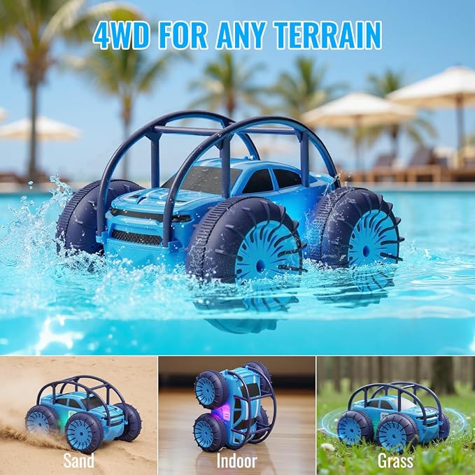 ifollower Amphibious Remote Control Car, Rechargeable RC Cars & Remote 360° Rotating Flips 2.4Ghz 4WD All Terrain Stunt Car Toy Christmas Birthday Gift for Kids Boys 3-12 Years