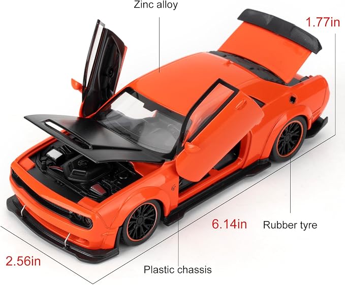 WAKAKAC Toy Cars Compatible for 1:32 Dodge Challenger SRT Hellcat Model Cars, Pull Back Die-cast Vehicles, Collectible Cars with Sounds＆Lights for Kids Boys Girls and Adults, Gift Orange