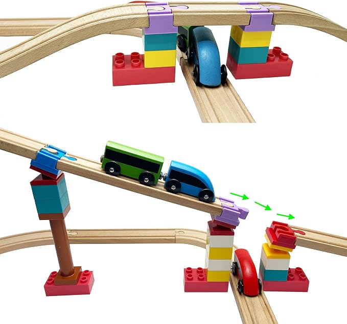 Wooden Train Track Accessories, 20 pcs Wooden Track Connector, Compatible with All Major Brands Wood Train Track, Christmas Birthday Gift for Boys Girls, Train Toys Expansion Pack for Kids Ages 3+