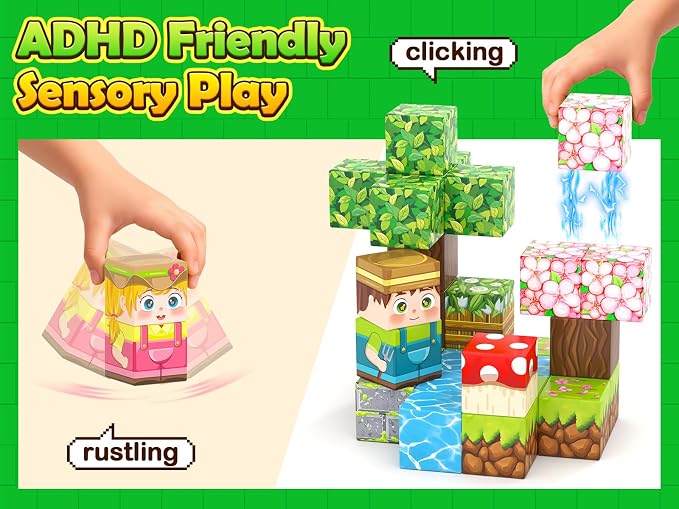 Gooidea 200 Magnetic Blocks Magnetic Building Blocks, Mine Magnet World Building Crafts, Sensory Toys Learning Game, for Kids Ages 3-5 5-7 8-12 Year Old - Garden Wonderland Playset