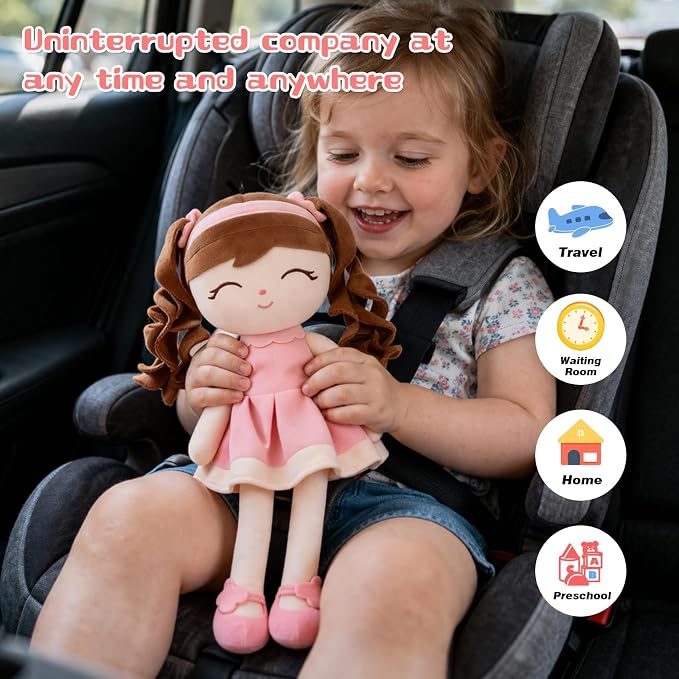 Soft Baby Doll Toys 16inch, Baby Rag Doll for One Year Old Girl Birthday Gift,Princess Style Plush Toys for Toddler Kids Infants (Pink)