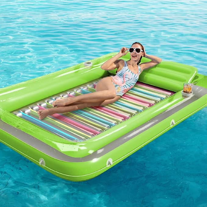 Inflatable Tanning Pool Lounger Float - Jasonwell 4 in 1 Sun Tan Tub Sunbathing Pool Lounge Raft Floatie Toys Water Filled Tanning Bed Mat Pad for Adult Blow Up Kiddie Pool Kids Ball Pit (GR, XXL)