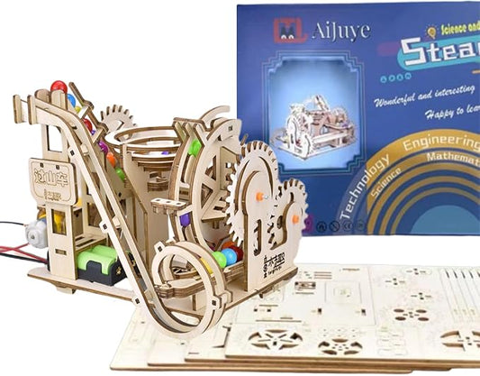 3D Wooden Roller Coaster Puzzle Motorized Marble Run Construction Kit with Gears and Tracks Mechanical Model Kit Laser Cut Wooden Pieces (Ages 14+)