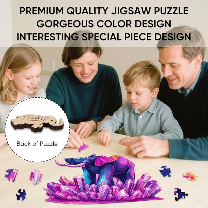 Ixfyloop Colorful Elephant Puzzles for Adults, Wooden Jigsaw Puzzles 500 Pieces, Unique Shape Animal Adult Puzzles with Storage Box, for Teen, Men Women Elders Seniors 17x17.7 inch