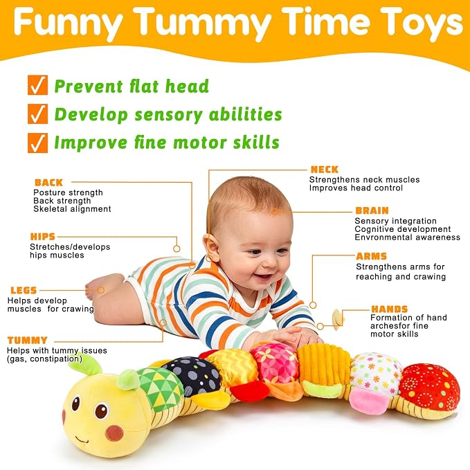 Topsochir Baby Caterpillar Toys 0-3-6 Month Musical Stuffed Animal Plush Tummy Time Toy for Infant 6-12 Month Teething Sensory Toy with Crinkle Rattle Babies 0 2 3 4 5 6 Month Newborn Birthday Gifts