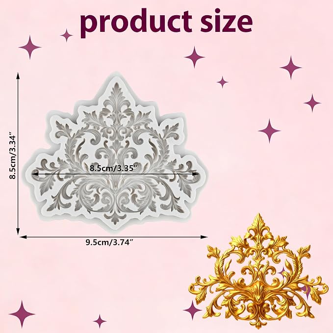 Baroque Relief Flower Lace Silicone Mold Curlicues Scroll Lace Polymer Clay Mold Vintage Filigree Molds for DIY Crafts Epoxy Resin Casting Air Dry Polymer Clay Plaster Jewelry Making