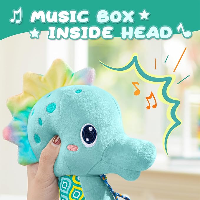 AWOTOY Baby Toys 0 to 12 Months, Musical Stuffed Animal Activity Soft Toys with Multi-Sensory Crinkle, Rattle and Textures, Infant Tummy Time Toys for Newborn Boys, Seahorse, Blue