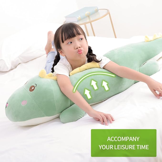 Tianmihou 52 Inch Giant Dinosaur Plush Pillow, Jumbo Green Dinosaur Stuffed Animal, Soft Long Dino Body Pillow for Kids Boys Girls, Huge Dinosaur Plushie Cuddle Toy, Birthday Gift for Children
