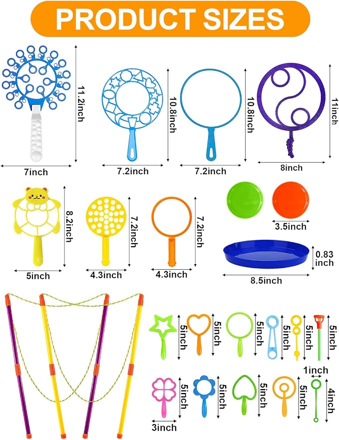 UniStylar Big Bubble Wands, Giant Bubble Wands Set Bulk with Tray for Kids Adults, Summer Outside Activities Large Bubble Toys, Huge Birthday Party Favors Games, 23 Pcs
