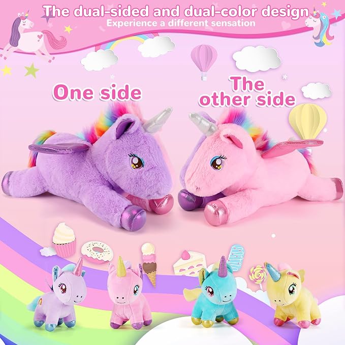 gnomantic Unicorn Stuffed Animals with Babies Inside, Mommy Toy for Kids | 5-Piece set: 1 mommy unicorn + 4 baby unicorns inside. Unzip belly to reveal surprise babies. Ultra-soft, ages 3-8.