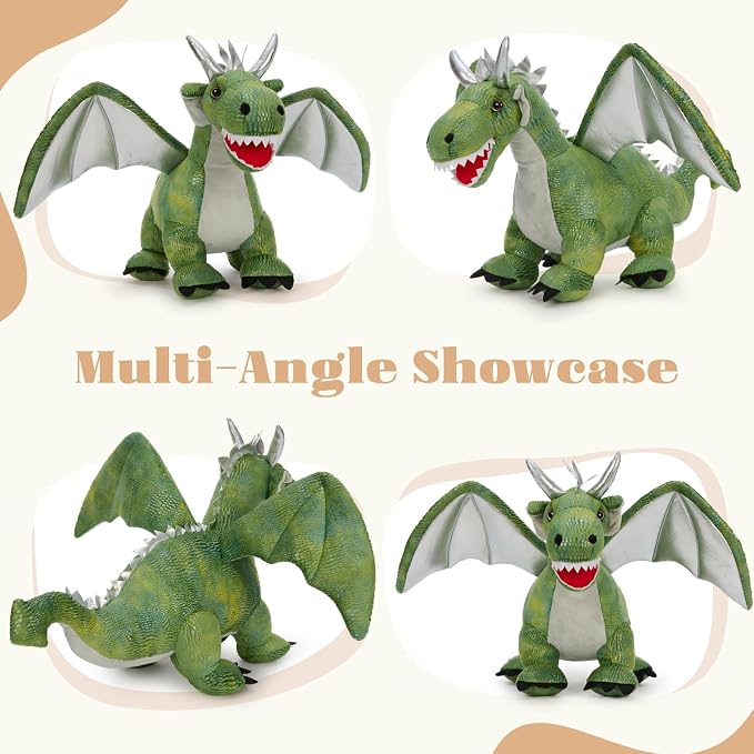 Giant Dragon Plush Toy, 24 Inch Soft Large Drgon Stuffed Animal for Kids Boys Girls, Green Dinosaur Plushies as Christmas Birthday Gift