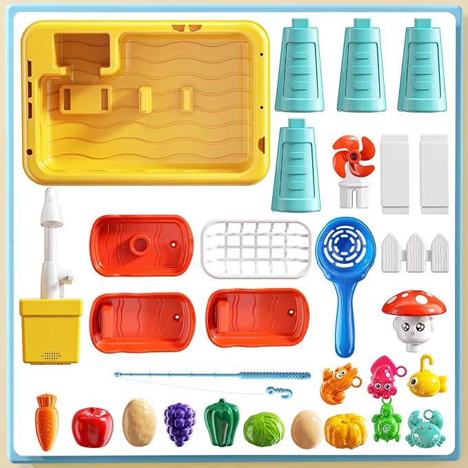 JUKUDAHU Water Table for Toddlers 1-3 - Outdoor Toys with Electrical Water Pump, Kitchen Play Sink with Running Water for Kids Ages 4-8, Fishing Toy, Sensory Activity Pool Toys Gifts for Boys Girls