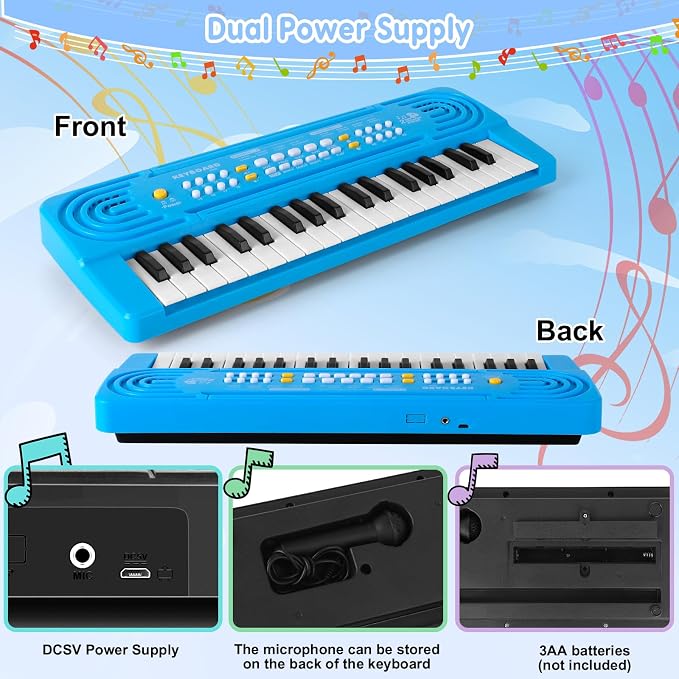 Toddler Kid Toy Piano Keyboard, 37 Keys Pianos Music Toys with Microphone