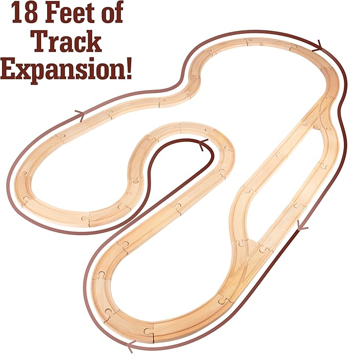 Wooden Train Track 52 Piece Set-18 Feet Of Track Expansion - 5 Distinct Pieces - 100% Compatible with All Major Brands Including Thomas Wooden Railway System: Screen Free Christmas Gift For Toddlers