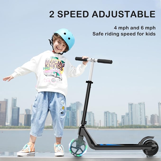 LINGTENG Electric Scooter for Kids Age 6-10, Kick-Start Boost Scooter with Adjustable Speed and Height, Flash Wheel & Deck Lights