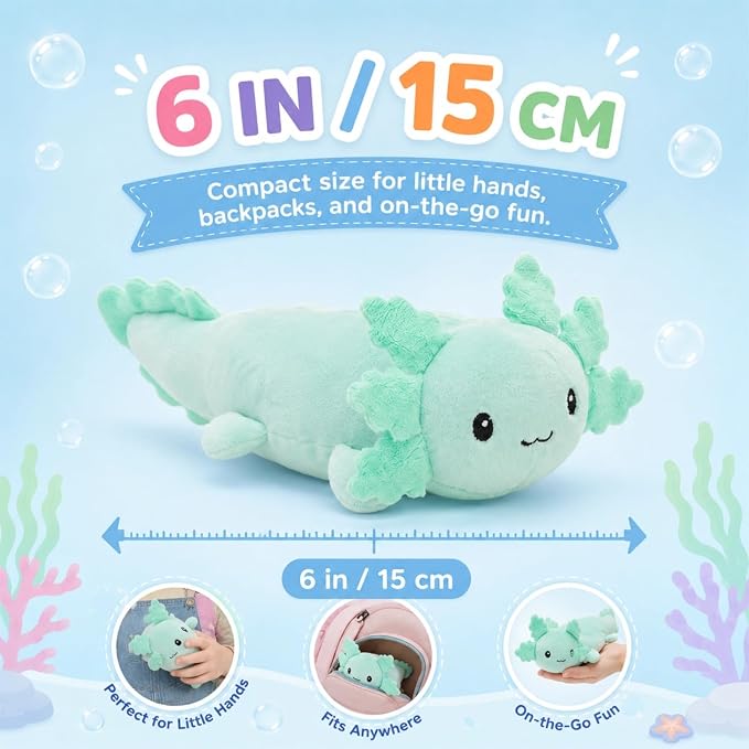 Tezituor 5 Pack Glow in The Dark Axolotl Plush Toys, 6 Inch Mini Stuffed Axolotl with Luminous Fins and Tails, Soft Cute Salamander Plush Set for Kids, Party Favors, Birthday Gifts, Classroom Prizes