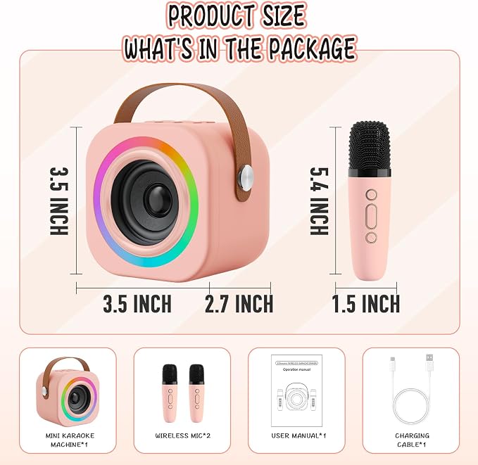 Mini Karaoke Machine for Kids with 2 Wireless Mics,TOP Singing Toys Birthday Gifts Ideas for Girls Ages 3,4,5,6,7,8,9,10,11,12+ Years Old,Great Gift Ages Girls,Boys Trend Party
