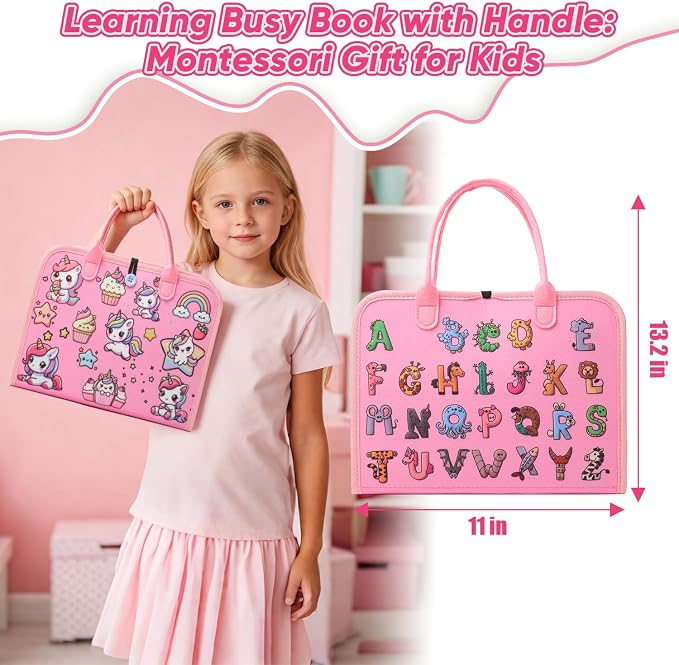 Unicorn Busy Book for Toddlers Ages 1-3, Educational Montessori Toys | 8-in-1 Montessori Toys, Educational Activity Board, Sensory Travel Toys, Ages 2-4 & Baby 6-12 Months