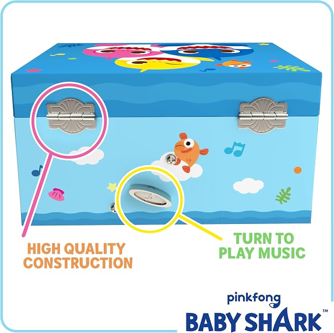 Baby Shark Jewelry Box for Girls Musical Jewelry Box with Spinning Baby Shark Figurine, Baby Shark Toys for Kids Ages 3-5