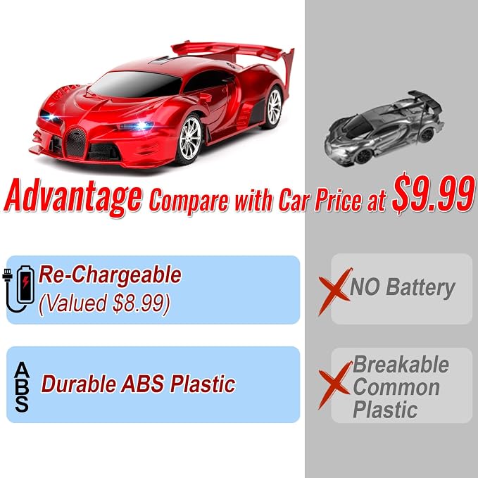 Remote Control Car Rechargeable High Speed 1/18 RC Cars Toys for Boys Girls Vehicle Racing Hobby with Headlight Christmas Birthday Gifts for Kids (Red)