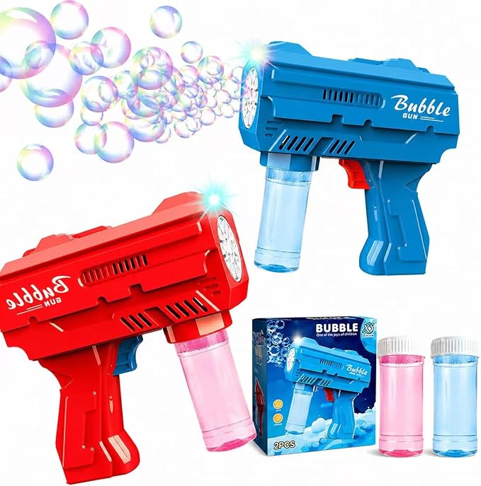 2 Pack Kids Bubble Machine Gun for Toddlers with Bubble Solutions Outdoor Toys Automatic 10-Hole Bubbles for Kids Bubble Blower Maker Party for Boys Girls Easter Basket Stuffers Valentines Gift
