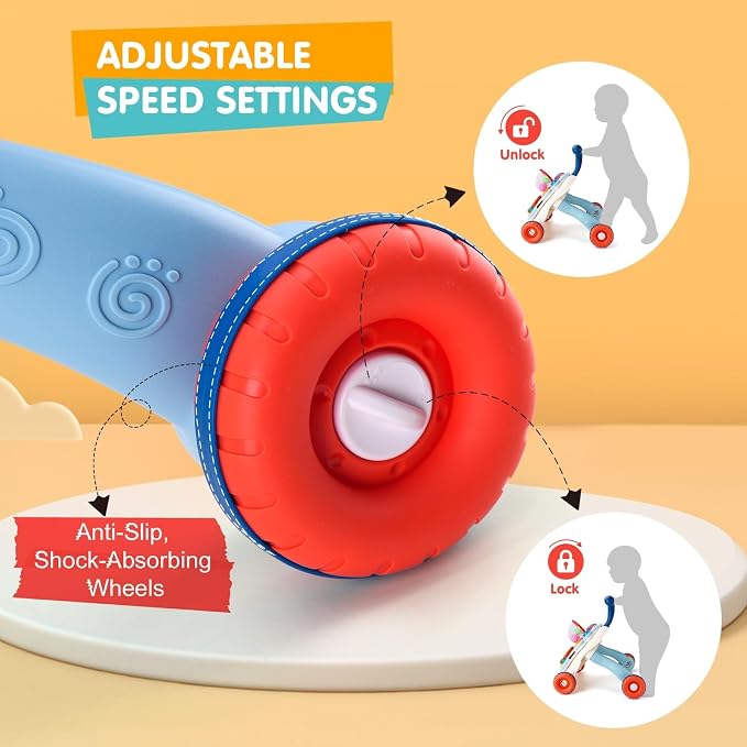 AuntyFey Baby Walker, 3 in 1 Push Walker for Baby Girls Boys, Baby Walking Toy for 1 Year Old Learning to Walk, Sit to Stand Baby Walker Push Toy for Girl 12 Months, Blue