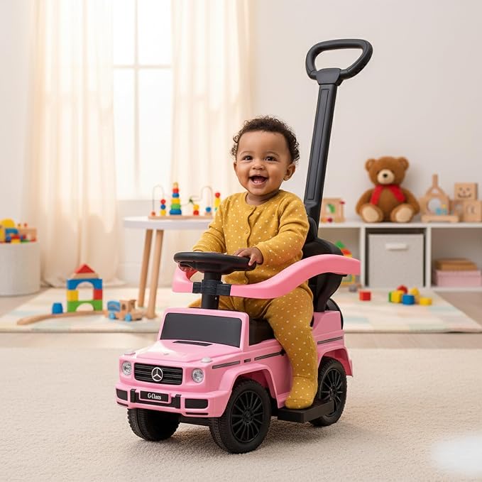 Best Ride On Cars 3 in 1 Mercedes G-Wagon Push Car for Toddlers 1 to 3 Years Old, Kids Outdoor Stroller with Music, Horn Sounds, Realistic Driving Experience, Pink