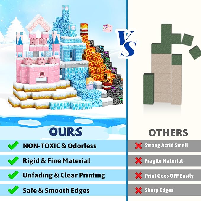 150 PCS Princess Castle Magnetic Blocks, Easter Gifts for Kids 3 4 5 6 7 Year Old - Ice & Fire Magnetic Tiles for Toddlers, Idea Birthday Gift Travel Toys for Ages 3-5 4-8 Boys and Girls.
