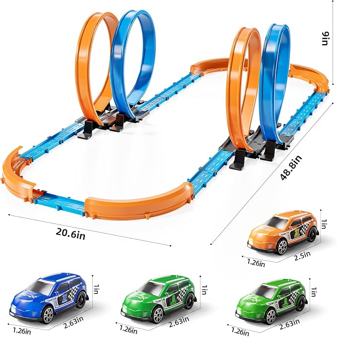 MSKOLER Car Race Track Sets for Kids 3 4 5 6 7 8 9 Years Old - Toy Car Track Set for Boys 3-5 6-8 8-12, Competitive Racing Game with 4 Small Cars, Boys Toy, Gifts Toys Cars for Toddlers Girls 3-8