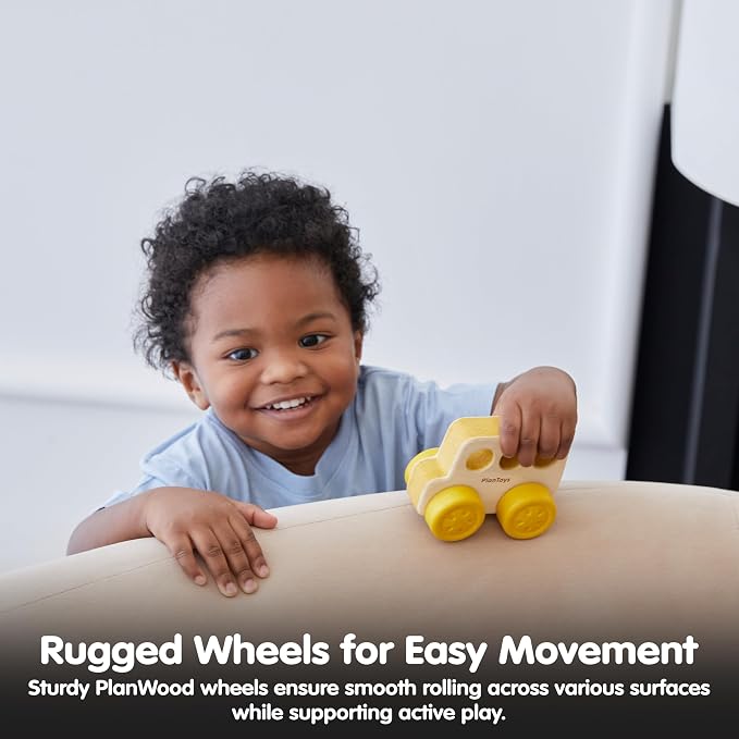 PlanToys® Wooden Timber Trail Bus | Montessori Push and Roll Toy for Fine Motor Skills, Coordination and Cause and Effect Learning | Eco Friendly Toy Vehicle for Imaginative and Active Play