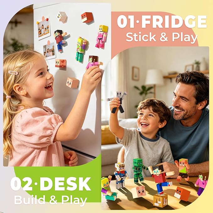 Magneverse 40 Pcs Magnetic Action Figures Playset, Magnetic Building Blocks Cubes and Rotatable Figures, School STEM Magnet Toys for Kids, Birthday Gifts for Boys Girls Ages 6+ (Patent Pending)