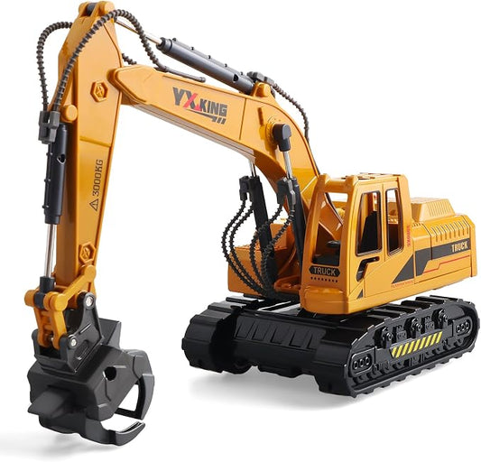 ABS Diecast Timber Grab Truck Toy for Boys Ages 3-12, Friction Powered Metal Construction Vehicle with 360° Rotating Cab & Movable Arm, Christmas Birthday Gifts for Kids Toddlers