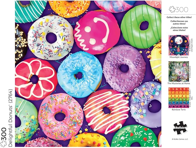 Buffalo Games - Delightful Donuts - 300 Piece Jigsaw Puzzle for Adults with Oversized Pieces - Colorful Large Jigsaw Puzzle with Fun Donut Art - Finished Size 21.25 x 15