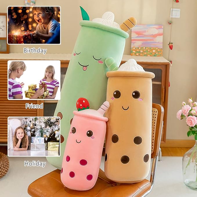 Rexinc Cute Plushies Plush Plushie Long Plush Pillow Bubble Tea Stuffed Animal Valentines Gift for Kids Adults Girlfriend (Long Pink Plush,24 Inch)
