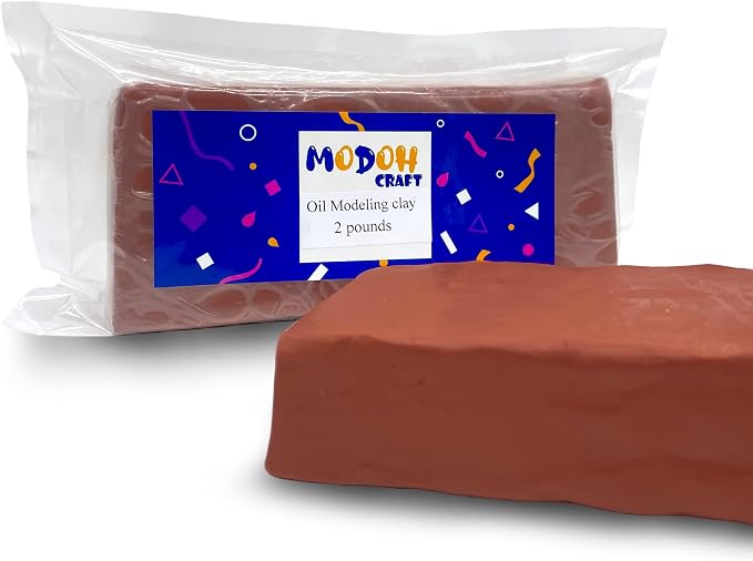 Plasticine Oil Based Modeling Clay Non Hardening Reusable Non Toxic No Bake Professional Oil Base Sulfur Free Sculpting (Terracotta, 2 Lbs)