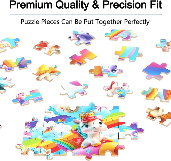 MZZOTOY Rainbow Horse Unicorn Puzzles for Kids Ages 4-8, 60 Pieces Jigsaw Puzzles for Kids Ages 3-5 Puzzle for Girls and Boys Learning Educational Puzzles Toys in a Metal Box