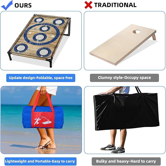 NZQXJXZ Portable Cornhole Board Set with 8 Bean Bags Corn Hole Toss Game Cornhole Games for Indoor and Outdoor Parties, Ideal for Kids, Adults, Camping Travel,Parties,Beach, Yard