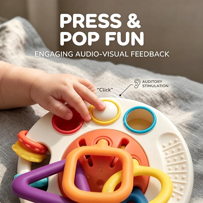 Baby Teething Toys 6-12 Months & Toddler Car Activities | Exceptional Silicone Pull String Sensory Toy, Montessori Toys for 1 Year Old Boy Girl Infant