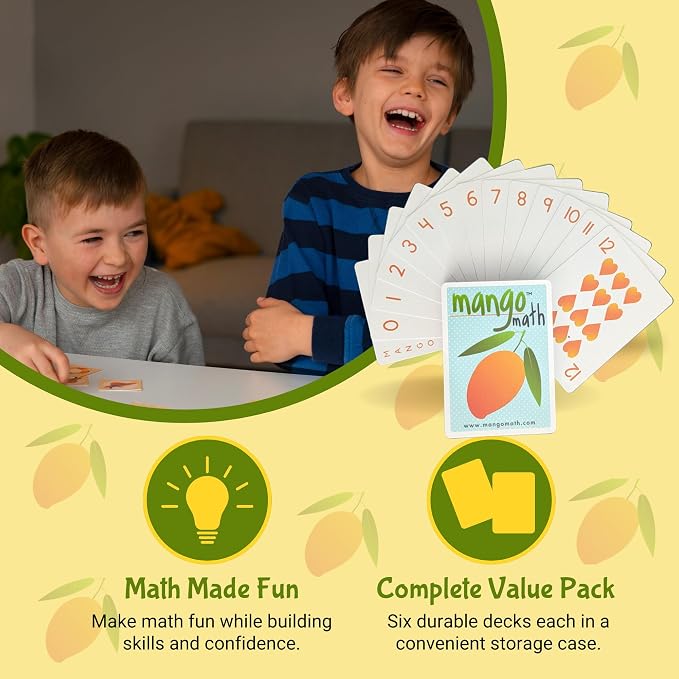 MANGO Math - Playing Cards - Educational Card Game Set of 6 Decks - Fun Learning Cards for Kids - Classroom Activities - Homeschool Activities - Elementary School Teaching Materials