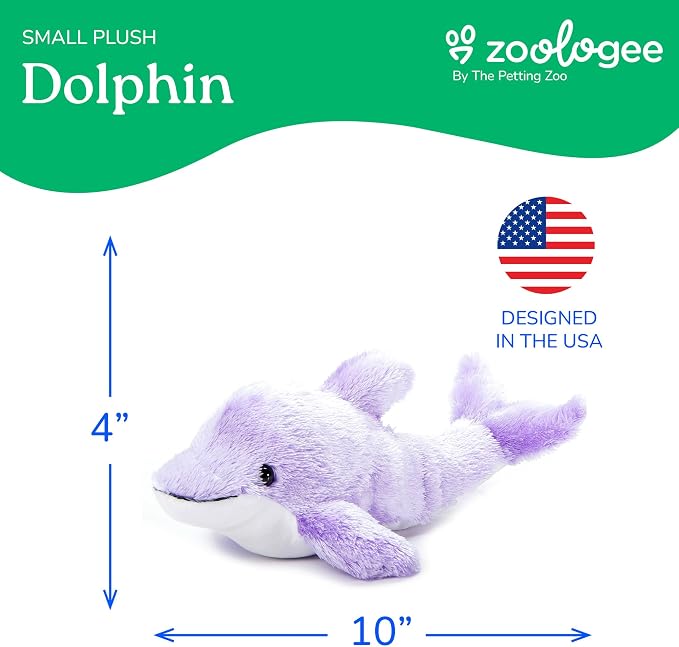 The Petting Zoo Purple Dolphin Stuffed Animal Plushie, Gifts for Kids, Scoopz Sealife Animals, Dolphin Plush Toy, 10 inches