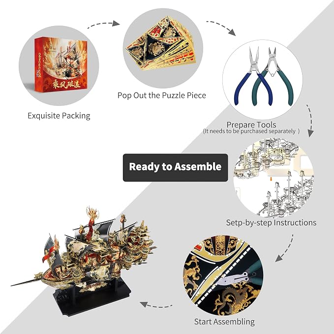 Piececool 3D Metal Puzzles Ship Models Kits to Build for Adults, The Wind Breaker Ship Model Building Kit, Brain Teaser DIY Craft Gifts for Teens Man Woman Family- 709 Pcs