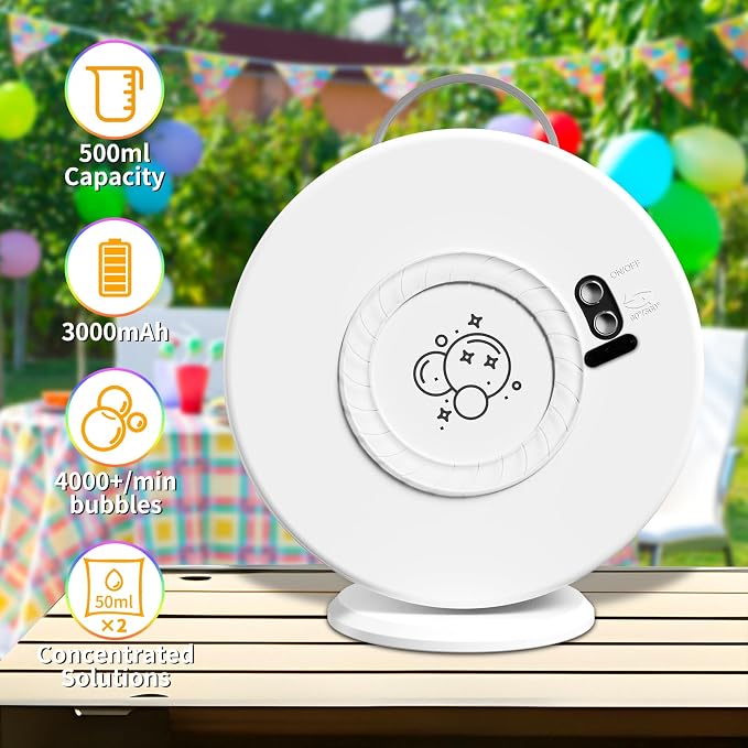 Bubble Machine Automatic LED Lights Bubble Blower for Kids Portable Bubble Maker Auto Rotating 90°/360° Outdoor Toy for Easter and Birthday Gift Party Wedding (Led White)